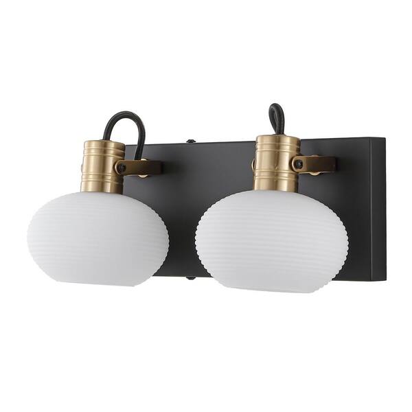 WINGBO 11.8 in. 2Light Black and Gold Bathroom Vanity Light Fixture with Glass Shade WBWLZP09