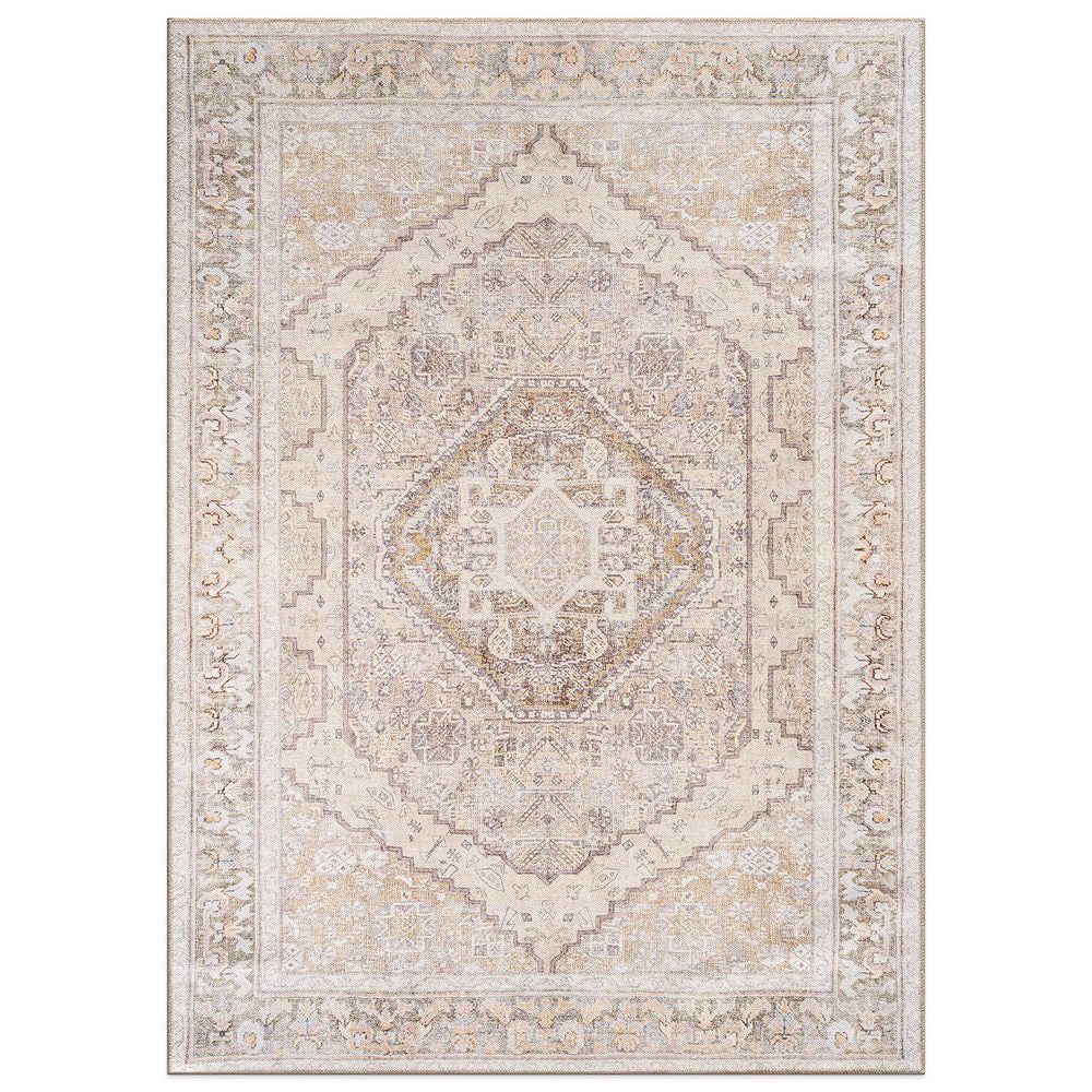 World Rug Gallery Valora Medallion Machine Washable Beige 7 ft. 6 in. x ...