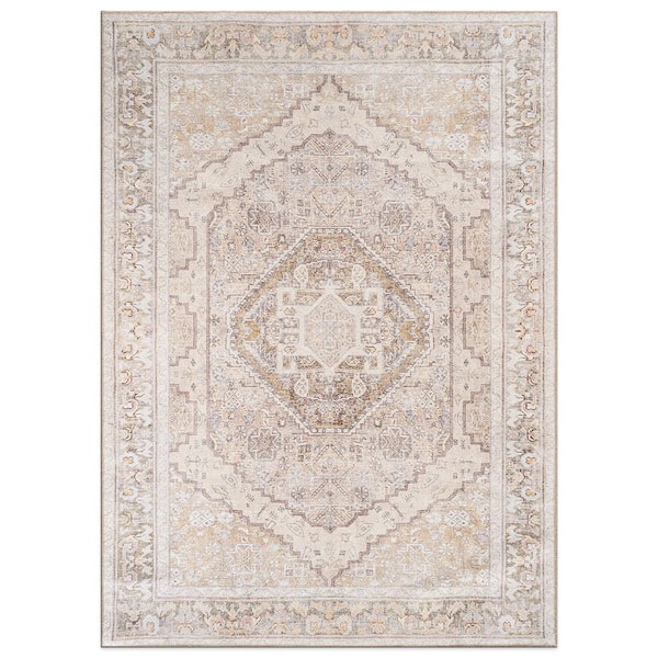 Valora Medallion Machine Washable Beige 9' x 12' Area Rug