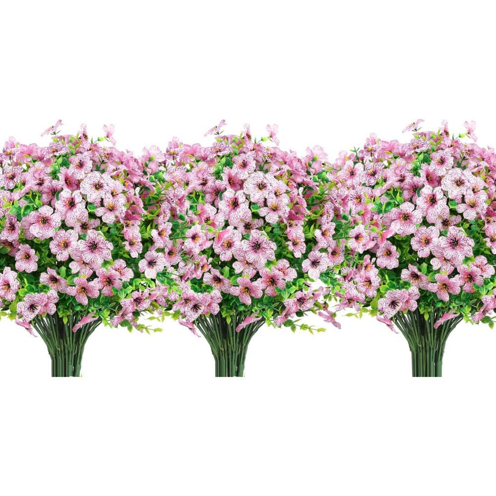 13.8 in. Pink Indoor/Outdoor Artificial Eucalyptus Flowers UV Resistant, 24