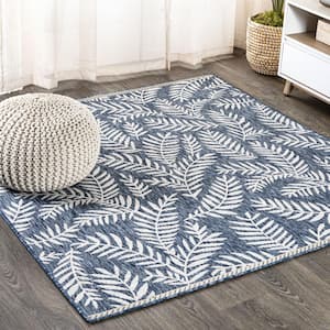 Nevis Palm Frond Navy/Ivory 5 ft. Square Indoor Area Rug