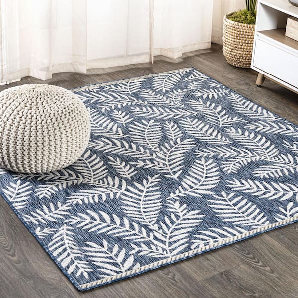 JONATHAN Y Nevis Palm Frond Navy/Ivory 5 ft. Square Indoor Area Rug