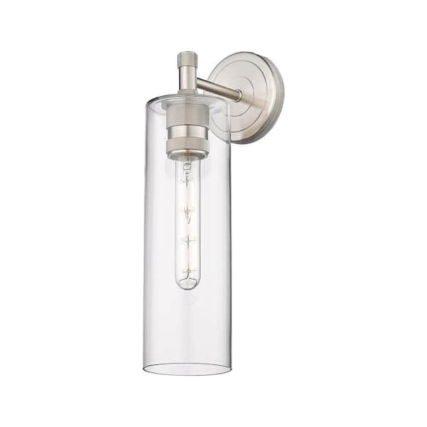 Crown Point 3.88 in. 1-Light Satin Nickel Wall Sconce with Glass Shade