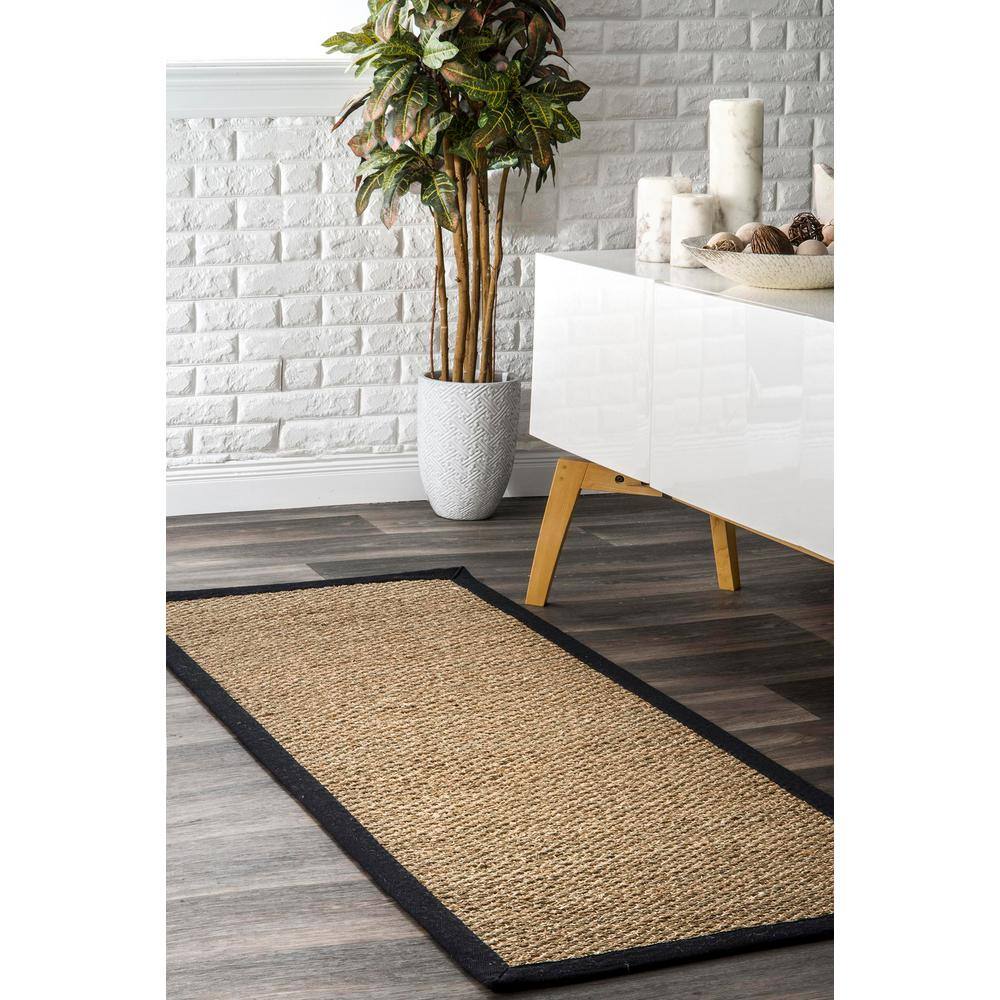 Handmade Black Cotton Bordered Seagrass Runner Rug