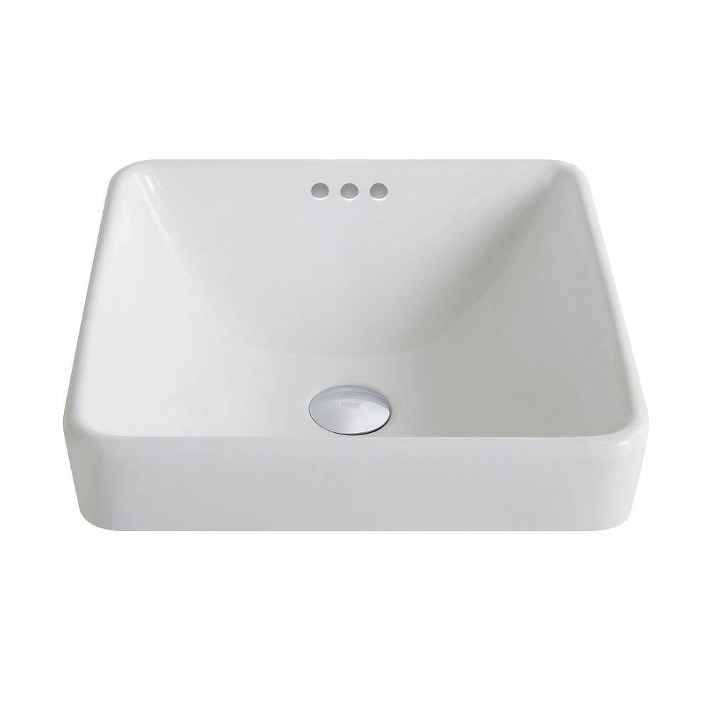 Elavo White Ceramic Square Semi-Recessed Bathroom Sink