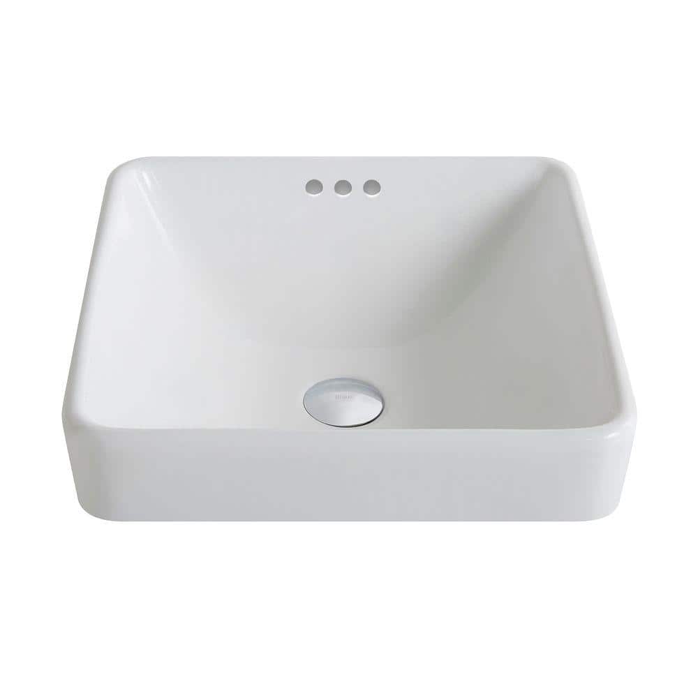 Elavo White Ceramic Square Semi-Recessed Bathroom Sink