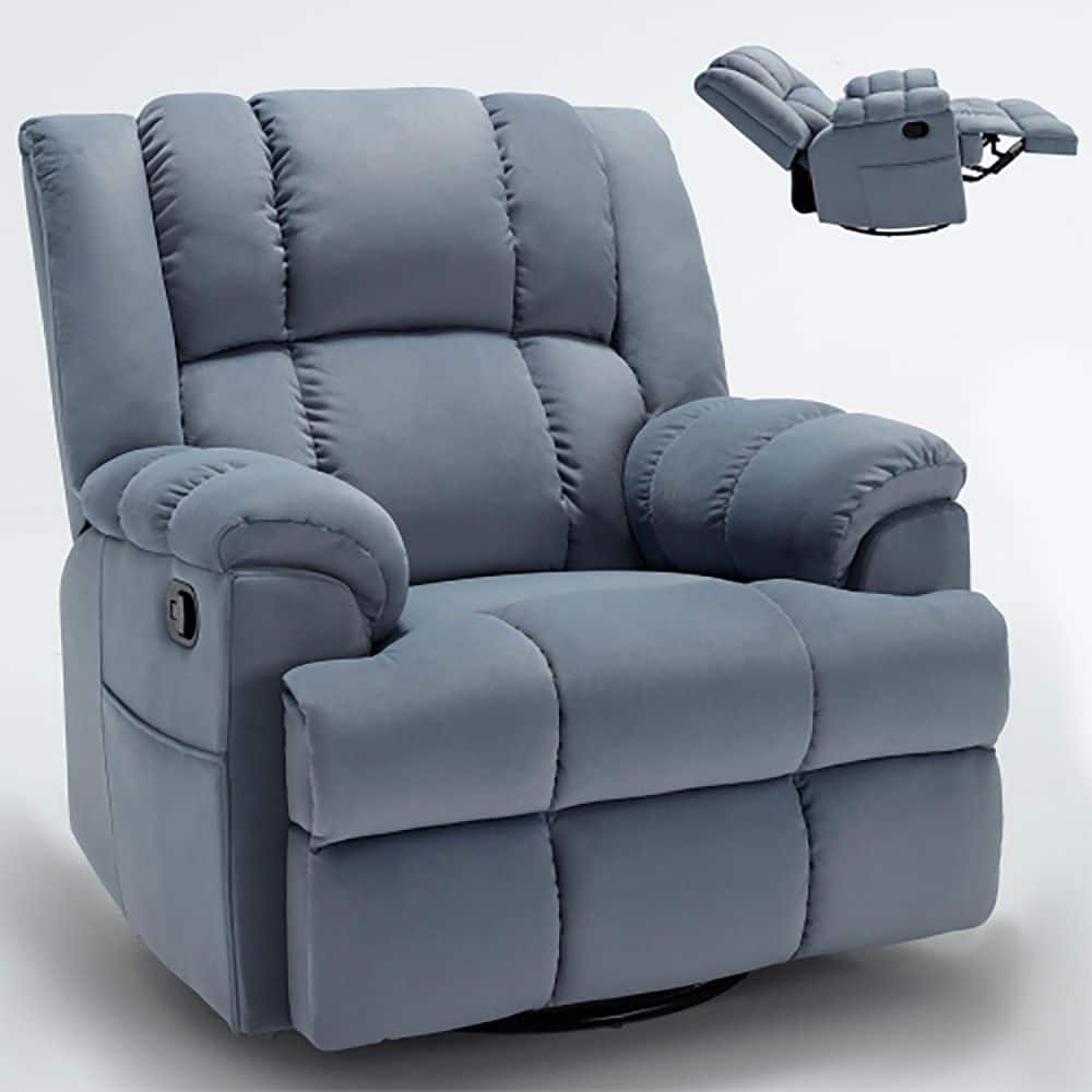Blue Ergonomic Polyester Rocker and Swivel Recliner Chair with 8-Point Mass