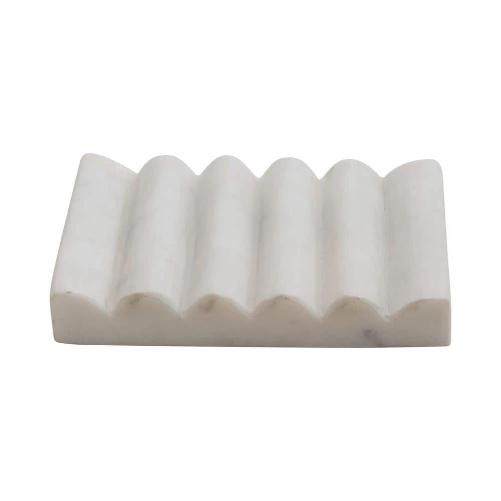White Carved Marble Rectangular Soap Dish