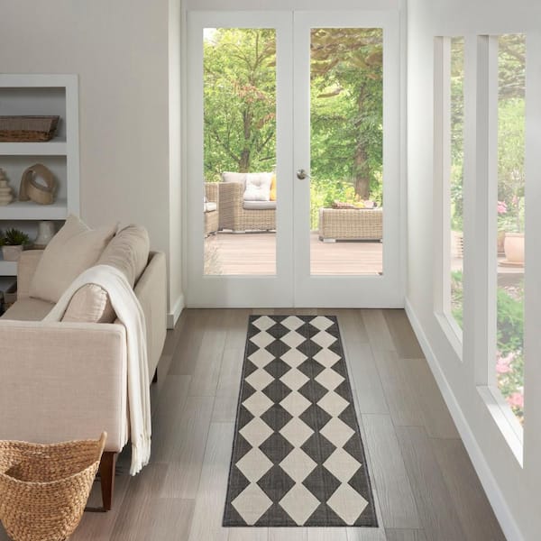 Positano Black 2 ft. x 10 ft. Diamond Contemporary Runner Area Rug