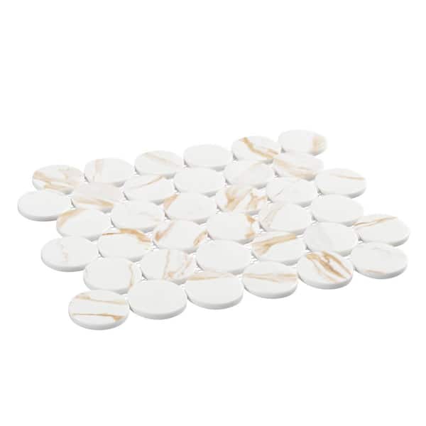 Ispara Dotun 2 in. x 2 in. Round Matte Recycled Glass Marble Look Mosaic Wall Tile (4.1 sq. ft. /Case)