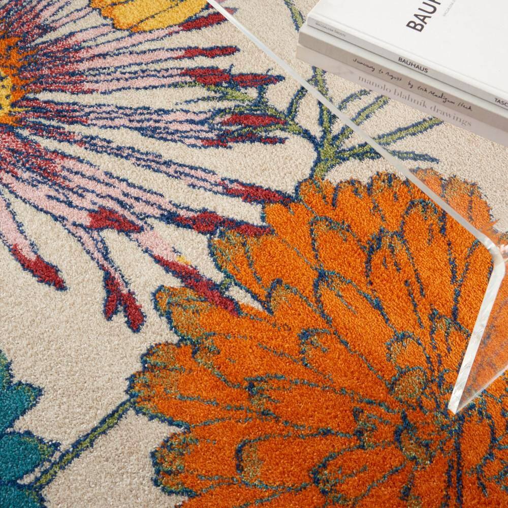 Ivory Multicolor Floral Bliss 4' x 6' Synthetic Area Rug