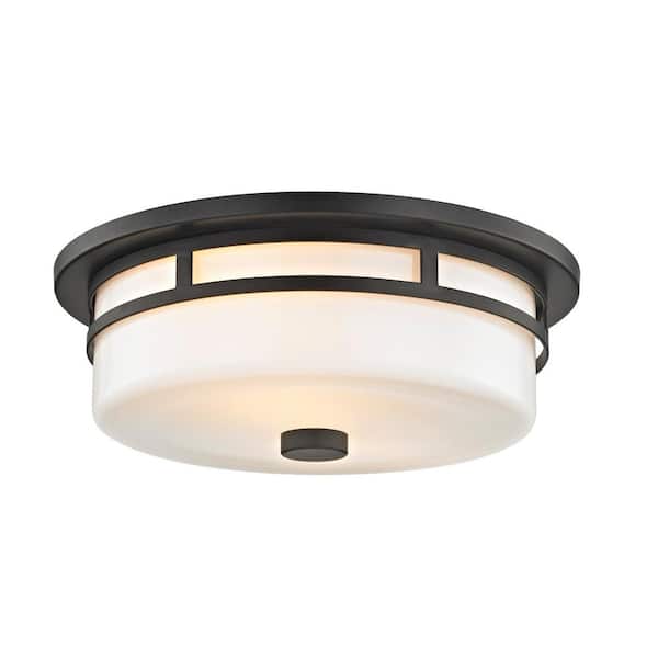Home Decorators Collection Moderne 18-Watt Aged Bronze LED Flush Mount Ceiling Light with Opal White Glass Shade