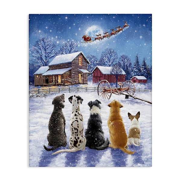 Stupell Industries Snowy Farm Dogs by Ian Saxton 1-Piece Unframed Graphic Print Animal Poster Art Print 20 in. x 16 in.