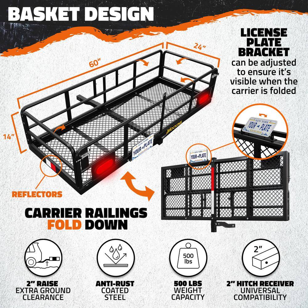 Mockins 60"x24"x14" High Rail Hitch Cargo Carrier with Yellow Bag