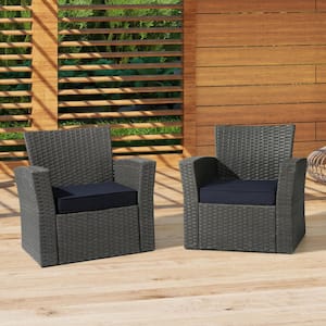 Fading Free 20 in. W. x 19.5 in. x 4 in. Navy Blue Outdoor Patio Thick Square Lounge Chair Seat Cushion with Ties 2-Pack