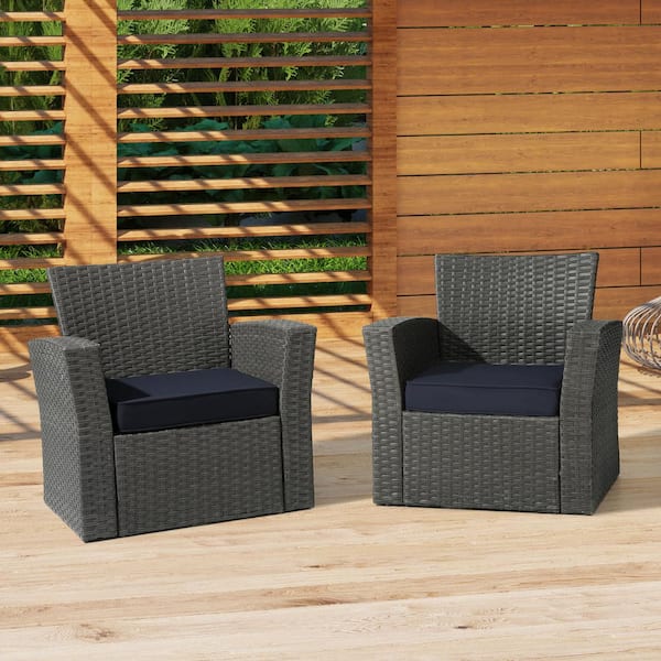 Fading Free 20 in. W. x 19.5 in. x 4 in. Navy Blue Outdoor Patio Thick Square Lounge Chair Seat Cushion with Ties 2-Pack
