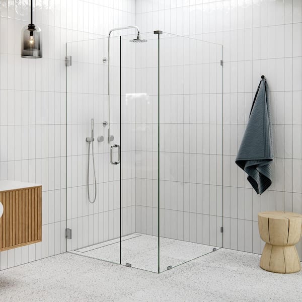 45 in. W x 43.5 in. D x 78 in. H Pivot Frameless Corner Shower Enclosure in Polished Chrome Finish with Clear Glass