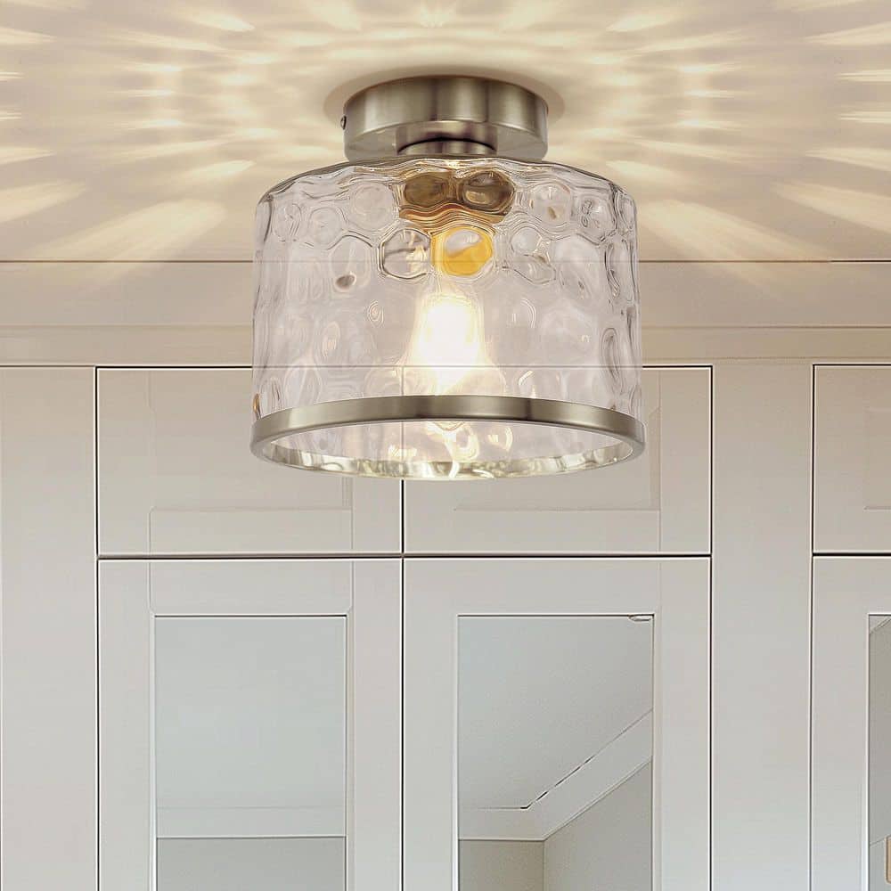 9 in. 1-Light Brushed Nickel Clear Glass for Bathroom Semi-Flush Mount with Water Glass Shade and No Bulbs Included price history on PriceWatchPro
