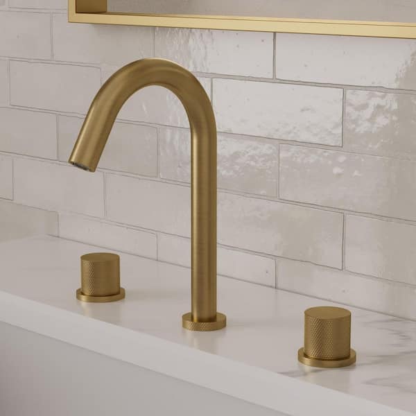 SerenityStream High Arc 8 in. Widespread Double Handle Bathroom Faucet in Brushed Gold Drain Included