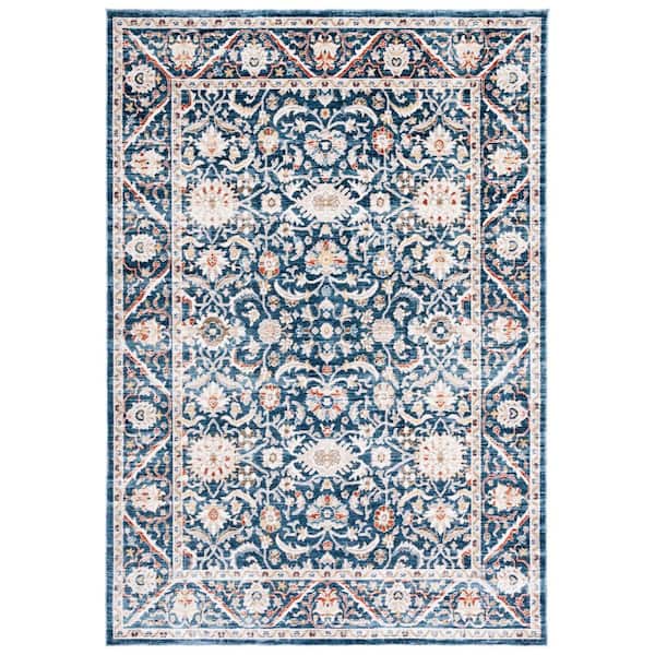 Olympia 9 ft. x 12 ft. Navy/Ivory Oriental Border Distressed Area Rug