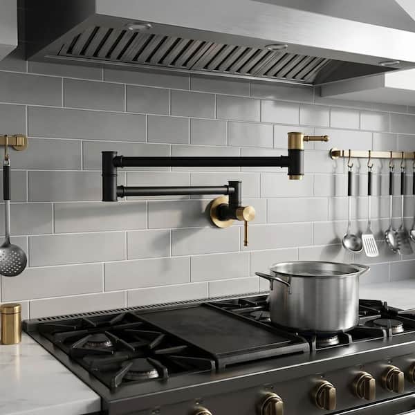 Wall Mounted Pot Filler with Double Handle in Gold and Black