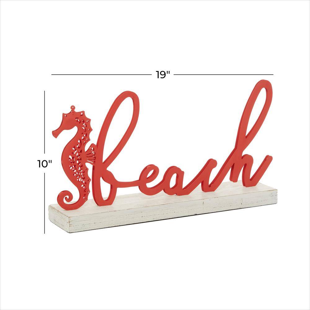 Red and White Wood Coastal Beach Sign Decor