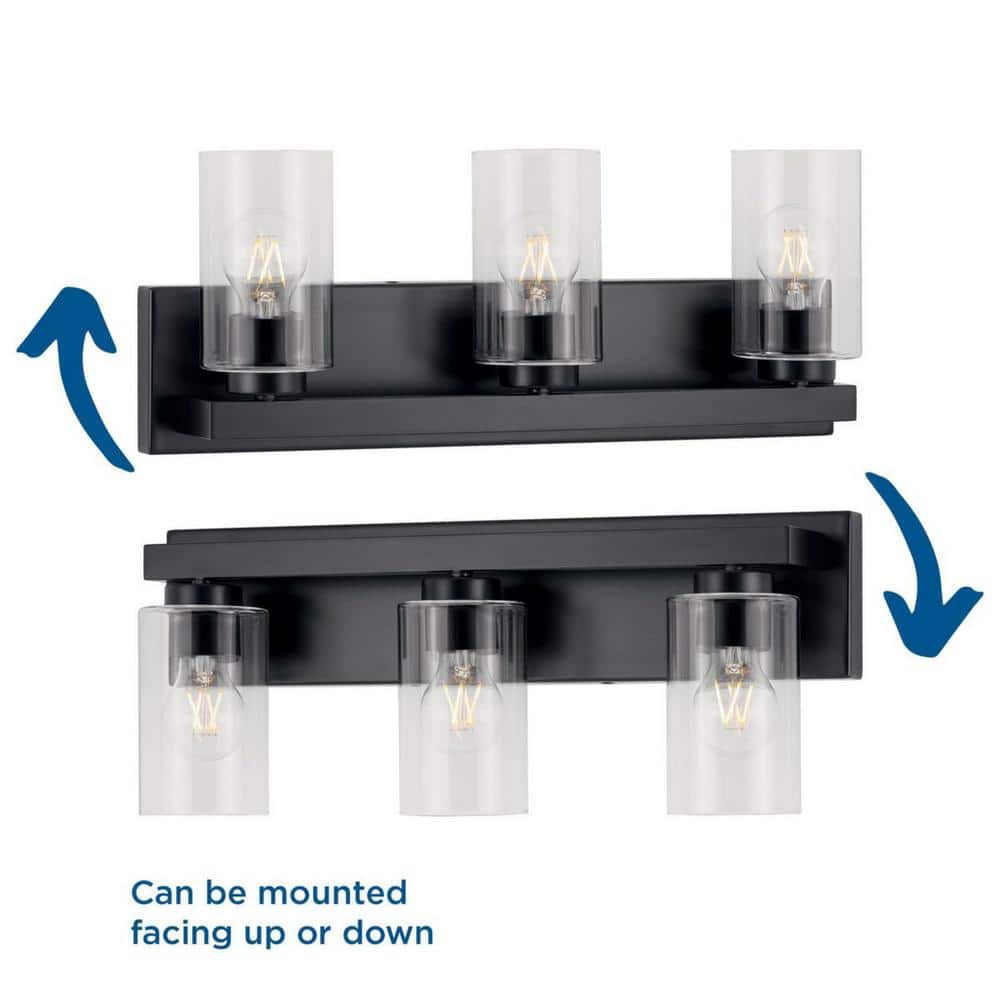 Goodwin 21'' Matte Black Steel Vanity Light with Clear Glass Shades
