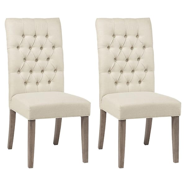 Coaster Douglas Vineyard Oak Tufted Linen-like Fabric Back Dining Chairs Set of 2
