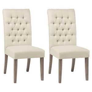 Douglas Vineyard Oak Tufted Linen-like Fabric Back Dining Chairs Set of 2