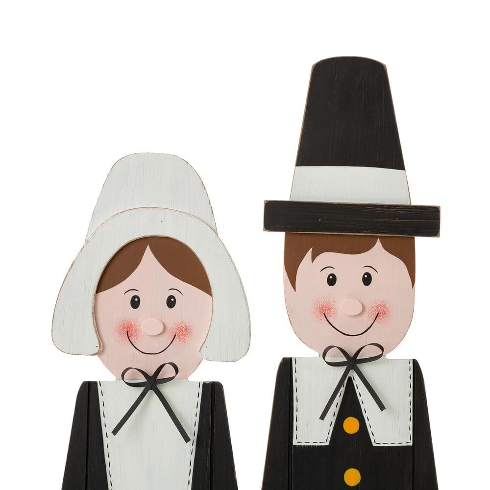 36" Tall Thanksgiving Wooden Pilgrim Couple Porch Sign