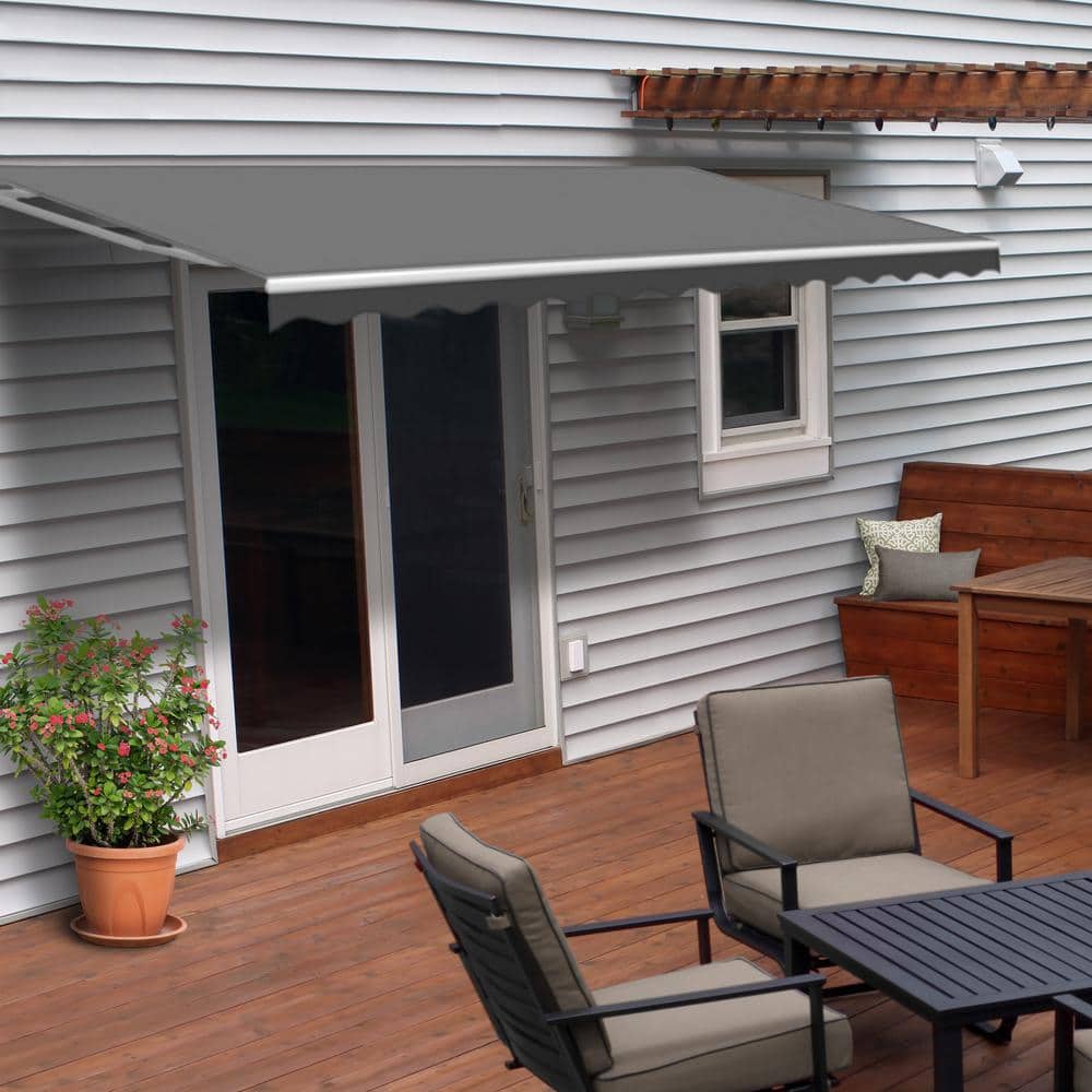 Gray Motorized Retractable Patio Awning with White Frame, 13' x 10'