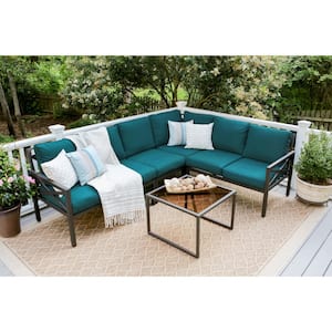 Blakely 5-Piece Aluminum Sectional Seating Set with Peacock Polyester Cushions