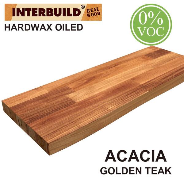 interbuild acacia 2 5 ft l x 10 in d 1 t butcher block countertop floating wall shelf golden teak stain with live edge 673565 the home depot ikea portable island