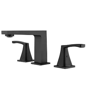 8 in. Widespread Double-Handle Bathroom Faucet with Valve 3-Hole Stainless Steel Bathroom Basin Taps in Matte Black