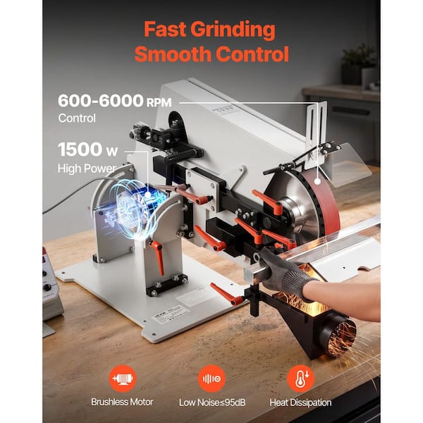 Belt Grinder Sander with VFD, 72 x 2-In. Variable Speed Belt Polisher, 1500W Knife Making Machine with 3 Grinding Modes
