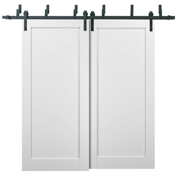 Sartodoors 60 in. x 96 in. White Finished Pine MDF Sliding Barn Door with Hardware Kit