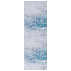 Tacoma Gray/Blue 3 ft. x 8 ft. Machine Washable Distressed Watercolor Runner Rug