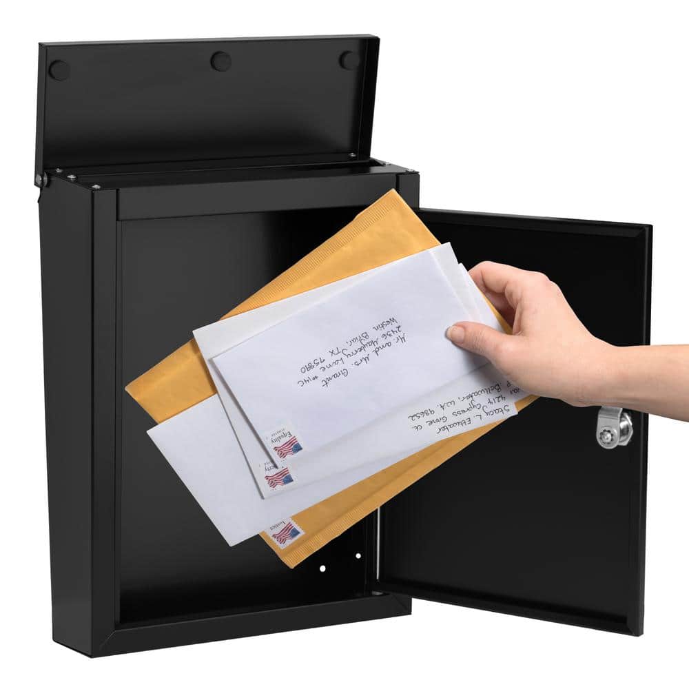 Black Steel Lockable Wall Mount Mailbox