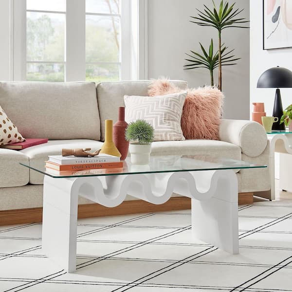 Modway Ondine 40 in. Glass and Wood Specialty Coffee Table in White