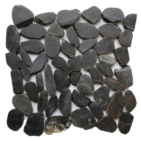 Islander Black 12 in. x 12 in. Sliced Natural Pebble Stone Floor and Wall Tile