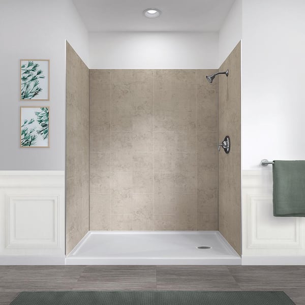 JETCOAT 32 in. x 60 in. x 78 in. Shower Kit in Shale with Right Drain 30 in. Base in White (5-Piece)