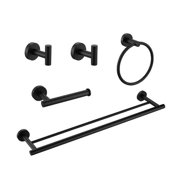 Satico 5-Piece Aluminum Bathroom Towel Rack Set with Mounting Hardware in Matte Black