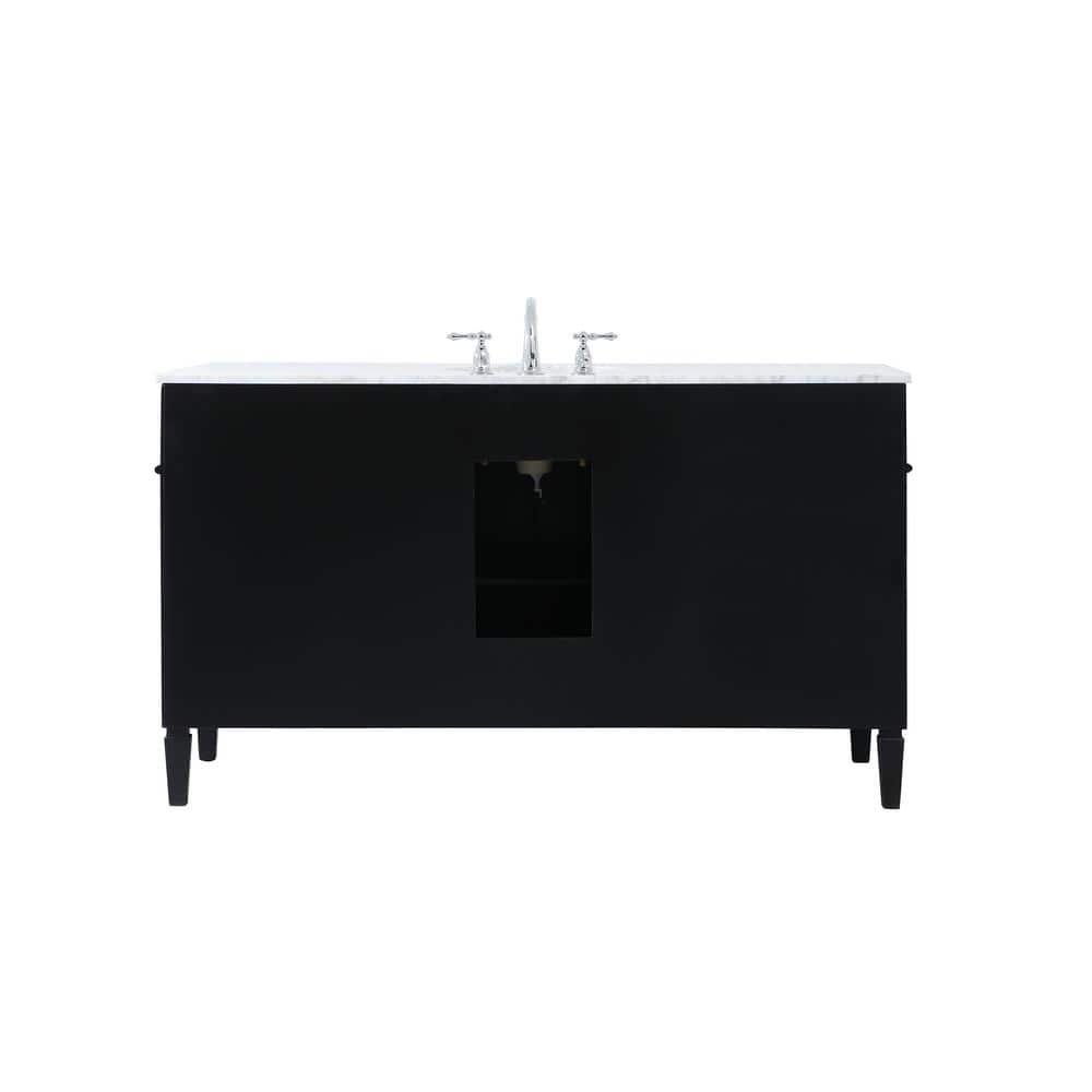 Park Avenue 60" Black Solid Wood Marble Single Bathroom Vanity