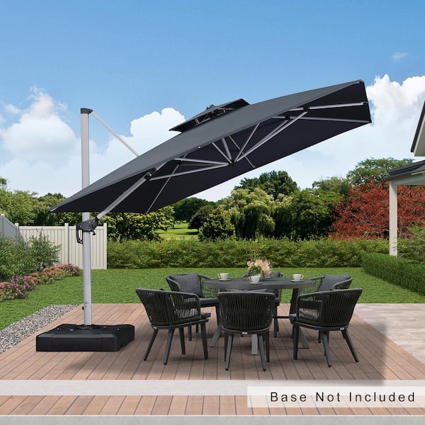 PURPLE LEAF 11 ft. Square Double-top Aluminum Umbrella Cantilever Polyester Patio Umbrella in Gray