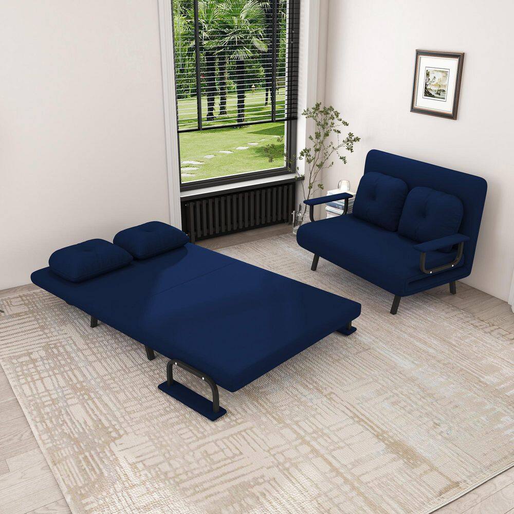 46 in. Blue Chenille Fabric Twin Size Folding Sofa Bed with 5-Position Adjustable Backrest and Pillow price history on PriceWatchPro