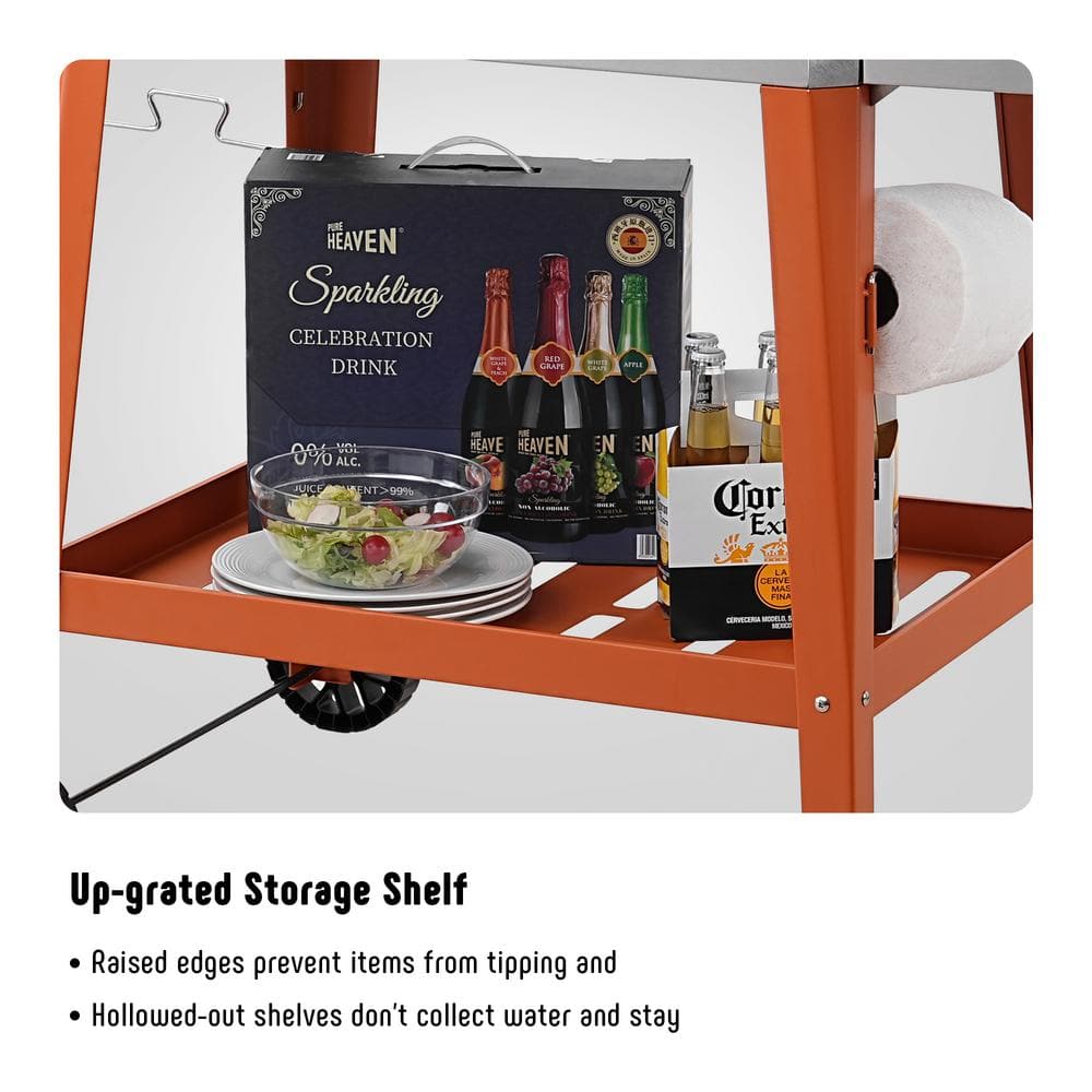 Orange Stainless Steel Outdoor Grill Table Cart with Wheels