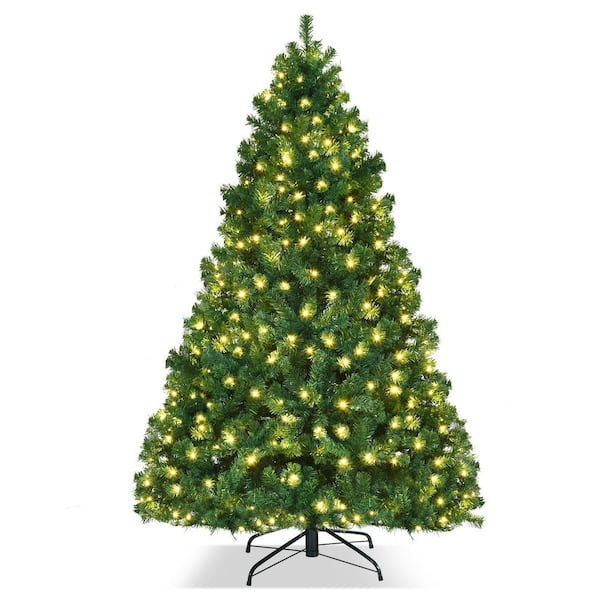 ANGELES HOME 7 ft. Green Pre-lit Artificial Natural Christmas Tree with LED Lights