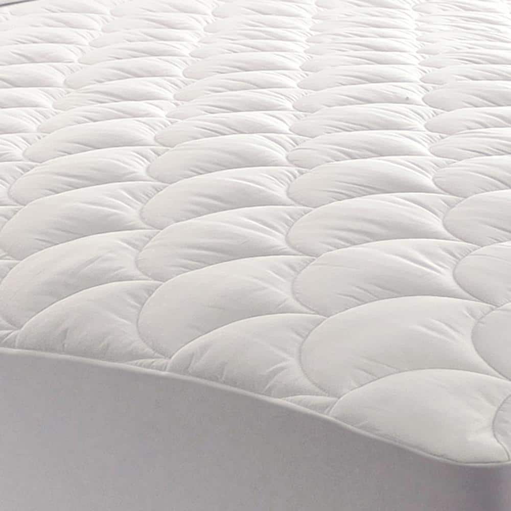 King White Cotton Waterproof Mattress Pad with Polyester Fill
