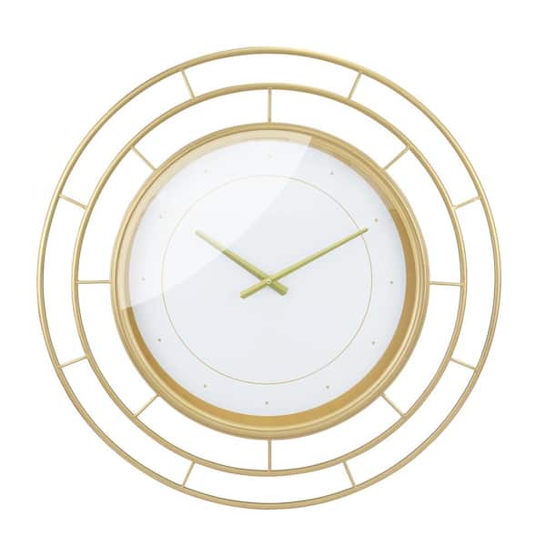 Stonebriar Collection 27.5 in. Gold-White Round Wire Metal Wall Clock