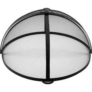 36 in. Round Outdoor Fire Pit Spark Screen Cover - Easy-Opening Fire Mesh Screen Guard in Black